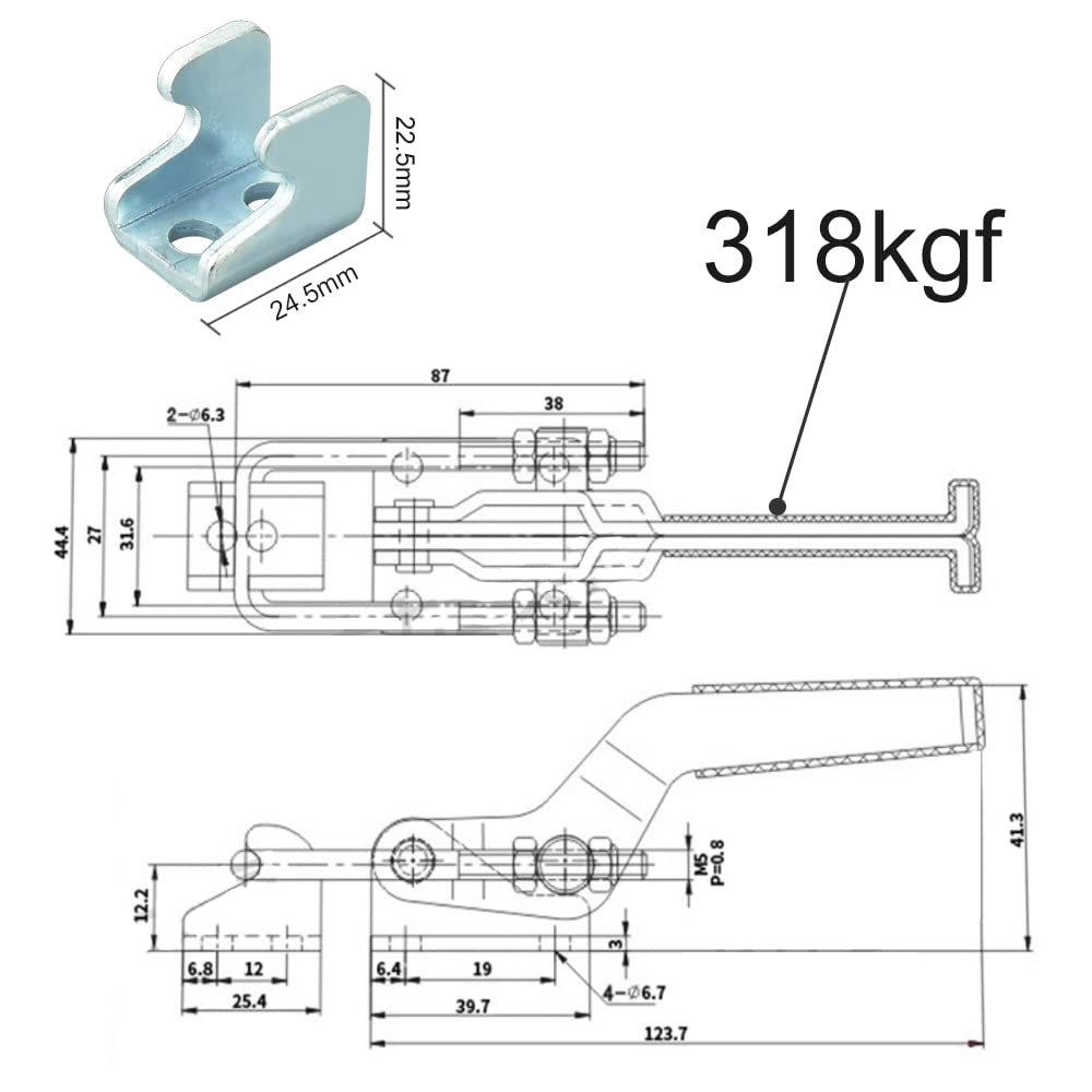 2 PCS Loquet à Bascule en Métal Sauterelles de Menuisier Antidérapant Fermeture a Levier Inox Remorque Pince à Genouillère GH-431 318 kg / 701 lb pour Porte, Machinerie, Voiture