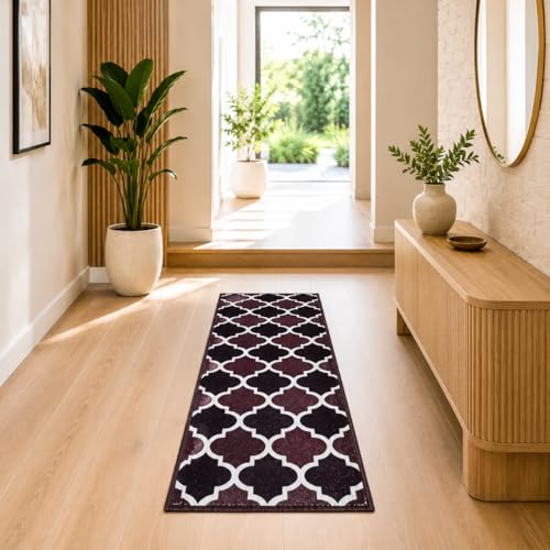 Image of Matz&More Trellis Islamic Runner Mat | 50x120 CM | Two Toned Brown | Nylon Tufted Gel Baking Anti-Slip | Doormat for Home Entrance, Kitchen & Bedroom