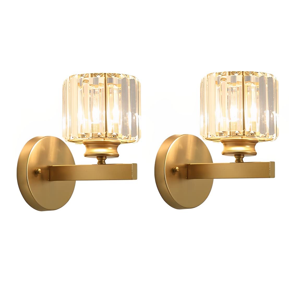 MESOVFCA Set of 2 Crystal Wall Sconces Lighting, Wall Lamp, Lampshade for LED Bulbs Or Incandescence, E26 Socket, Light Fixtures for Bathroom Bedroom Living Room Hallway