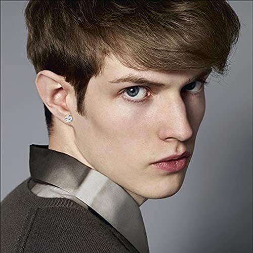 6 Pairs Stud Earrings set, 4mm/6mm/8mm 18K Gold Plated Princess & Round Cubic Zirconia Earrings Nickel Free Earrings CZ Earring for Women Men4