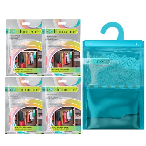 Image of Humicure Moisture Absorber Dehumidifier with 1 Litre Absorption Capacity; Prevents Wardrobe, Bathroom, Kitchen and Bedroom from Mould & Fungus(Pack of 4, 400gram each, Activated Charcoal)