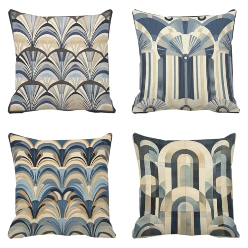 Housse coussin 80x80 imperméable bleu géométrique extérieur canapé