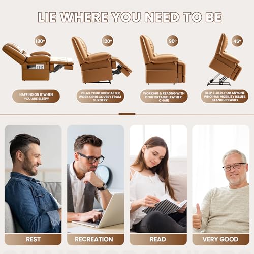 Image of Couchus Large Dual Motor Power Lift Recliner Chair with Massage and Heat for Elderly People, Infinite Position, USB Ports and Remote Control, Breathable Leather (Yellow)