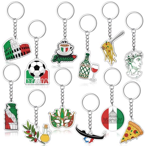 Nosiny 12 Pack Italy Souvenir Gift Keychains Italian Party Favors Decoration PVC Keychain Charms for Women Men Travel