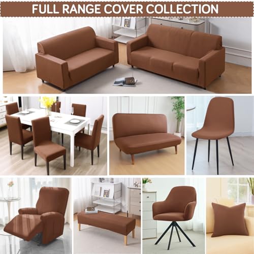 Image of HOKIPO 'SereneSolids' 140 GSM Stretchable Dining Chair Cover - Set of 1, Brown (AR-6246-BR)
