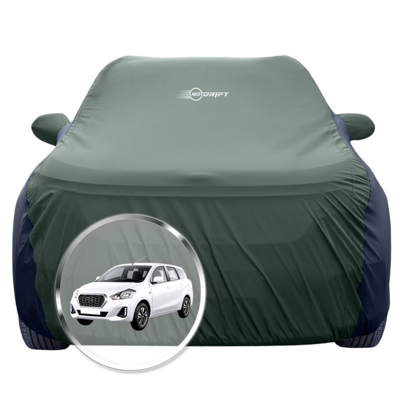 Image of NEODRIFT 'SuperTech' Car Cover for Renault Dutsun Go Plus (100% Water-Resistant, All Weather Protection, Tailored Fit, Multi-Layered & Breathable Fabric) (Colour: L.Green+Black)