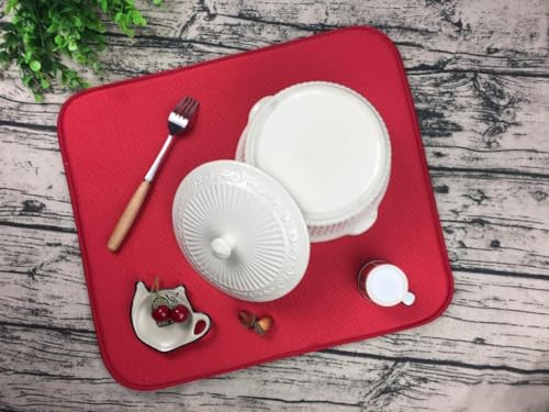 Image of Microfibre Drying Mat for Kitchen Dish Drying Drainer Mat Absorbent Drying Mat Washing Up for Glass, Plate & Cup 16inch x 18inch 2 Pack (Red)