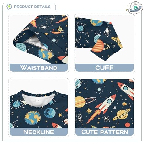 JUNZAN Cartoon Space ROCKETS with Planets Star Little Boys Sweatshirt Hoodie Long Sleeve Outerwear for Kids Athletic 4T3