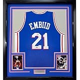 Framed Facsimile Autographed Joel Embiid 35x39 Philadelphia Blue Reprint Laser Auto Basketball Jersey