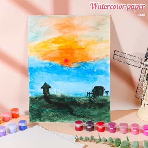 Image of 120 Sheets Watercolor Paper 9 x 12, 140 lb /300 GSM Cold Press Watercolor Paper Bulk White Water Color Paper for Kids Child Students Adults Artists Drawing