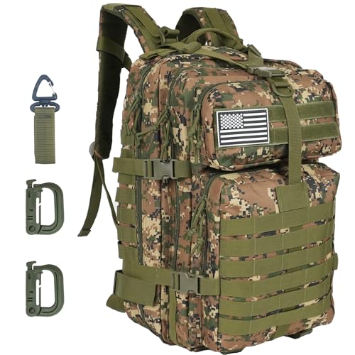 Oraynn 50L Large Military Tactical Backpack Molle Army Assault Pack for Travel Camping Hiking Fishing Backpack for men(woodland camo)