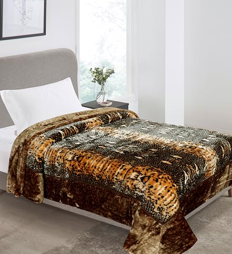 Image of Petals Dreams Blanket Single Bed for Heavy Winter,1100 GSM, 2 Ply, Cloudy Mink Blanket (170x230 cm) (Leopard 05)