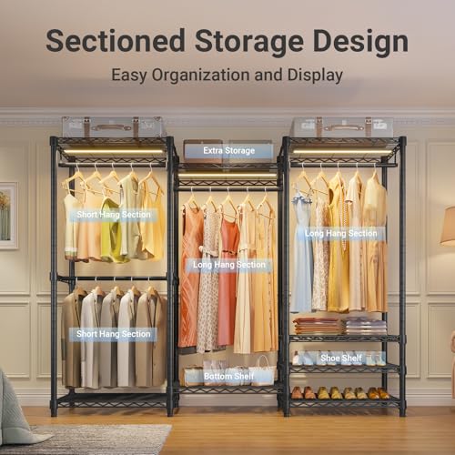 Image of VIPEK V5L Garment Rack Heavy Duty with Dimmable LED Light, 3000K Warm White, Portable Closet Wardrobe Freestanding, Metal, for Hanging Clothes, Max Load 890lbs, Black