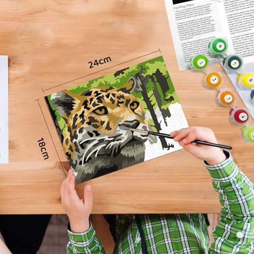 Zimrobin Malen Nach Zahlen ab 5 6 7 Jahre Mädchen und Junge, Malen Nach Zahlen für Kinder mit Rahmen 3 Pinsel und Acrylfarben, 18 X 24cm(Elegante Katze)