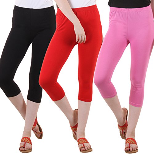 Image of DIAZ Women's Super Combed Cotton Elastane Stretch Slim Fit Printed Capri -Pack of 3