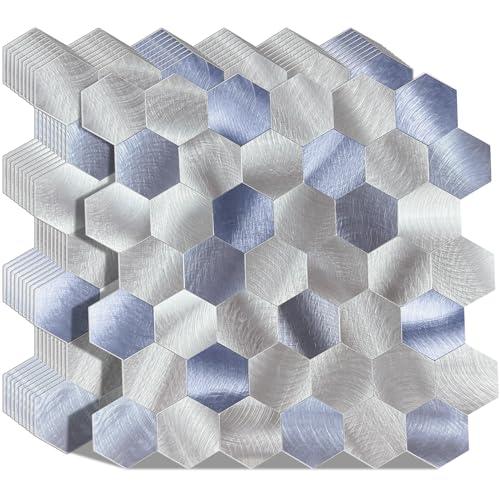WoStick Metal Tile Stickers, 4 mm Thick Adhesive Tiles, Kitchen, Super Stronger Kitchen Back Wall, Self-Adhesive Tiles with Brushed Metal, 10 Sheets/Pack