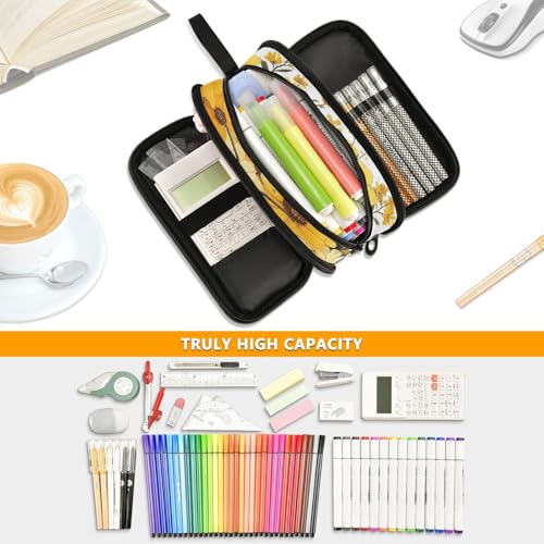 Image of ALAZA Yellow Daisy Bee Bumblebees Pencil Case for Boys Girls Kids Pencil Pouch 3 Compartment Pen Bag Large Capacity Storage Pencil Holder School Students with Zipper