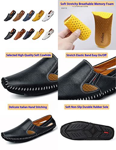 Men's Leather Loafers Cutout Breathe Hand-Stitching Slip on Lightweight Comfy Soft-sole Driving Walking Casual Sandals2