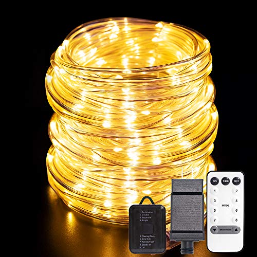 ANJAYLIA 66ft 200 LED Rope Lights Outdoor Waterproof String Lights Plug in