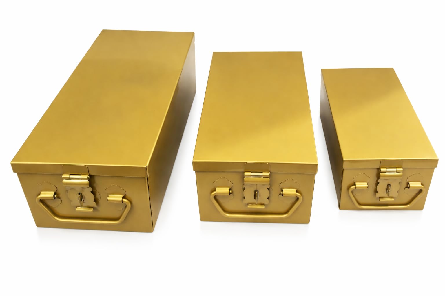 Stainless Steel Locker Safe Box/Jewel/Cash Peti/Storage Container Set (8", 10", 12", Pack of 3, Color-coated) (Gold)-image-30