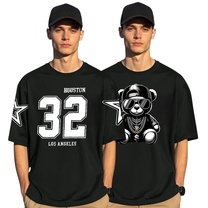 ug fashion Mens Cotton Blend Oversized T-Shirt | Casual Printed Loose Fit Tshirt for Men | Combo Pack of 2-picture-19