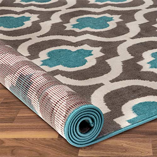 Antep Rugs Kashan King Collection Trellis Polypropylene Indoor Area Rug (Blue/Cream, 5' x 7') - Thumbnail 4