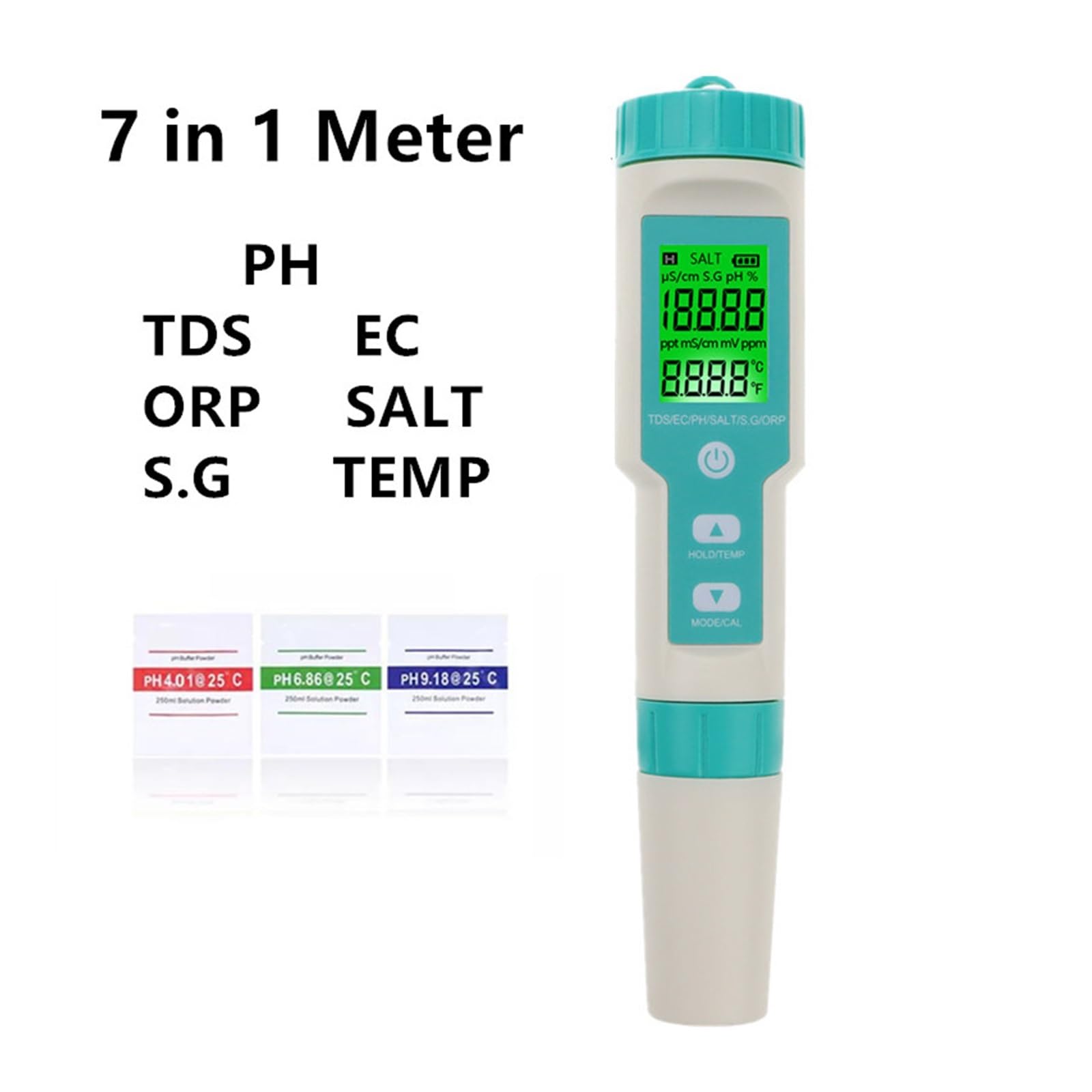 Testeur d'eau, 7 en 1 PH TDS EC ORP salinité S. G Compteur de température testeur de Moniteur de qualité de l'eau IP67 for l'eau Potable, ph-mètre d'aquarium(with Backlight)
