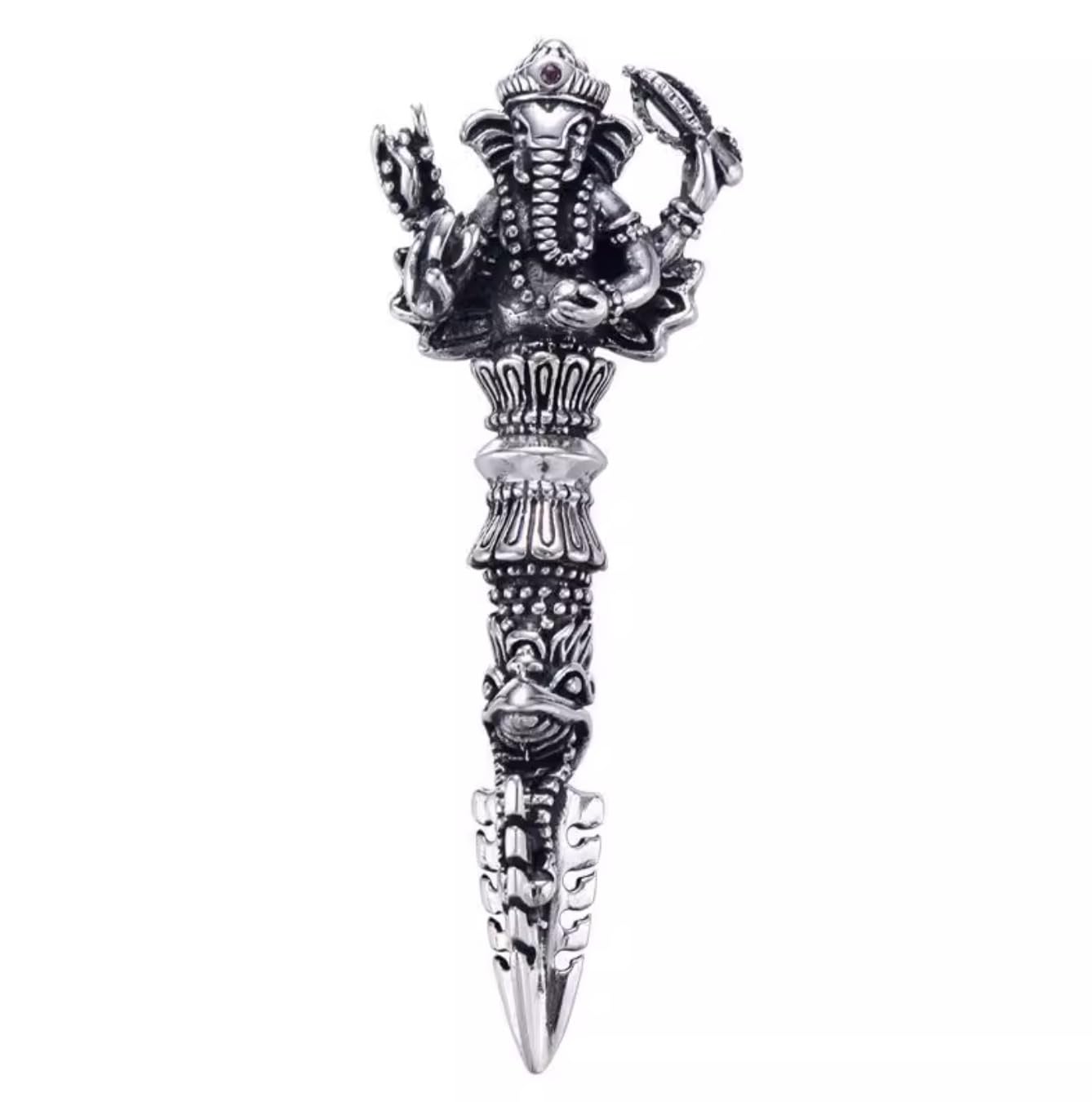 S925 Pure Silver Diamond Pestle Thai Silver Necklace Elephant Nose Elephant Head Wealth God Subduing Demon Pestle Pendant