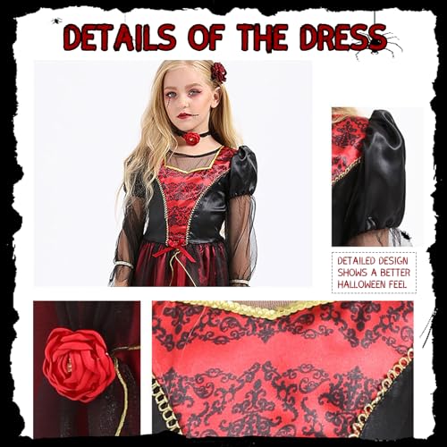 Clundoo Vampire Costume Kids, Vampire Costume Girl, Girls Vampire Dress, Vampire Outfit Kids for Role-Playing - Image 2