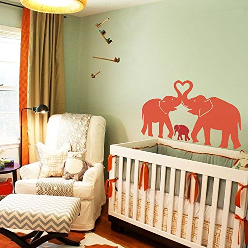 Nursery D¨¦cor – Cute Elephant Heart Family Wall Decal Set Kids Room Vinyl Sticker 22″ H X 41″ W