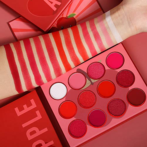 De'lanci Red Eyeshadow Palette,12 Color Matte Shimmer High Pigmented Mini Makeup Eyeshadow Pallet,Peach Coral Burgundy Rose Gold White Natural Blendable Long-Lasting Waterproof Small Pallets Eyeshadow #TOP3
