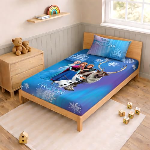 Image of Sassoon Disney Frozen Digital Printed, Cotton Single Bedsheet, 300 TC, 1 Pillow Cover, Fade Resistant, Bedsheet for Kid's Bedroom, (1.50m X 2.35m)