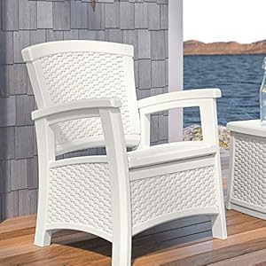Suncast Elements Club Chair with Storage - Lightweight, Resin, All-Weather Storage Chair - Built in Storage Capacity up to 11 lbs. - White Suncast Elements Club Chair with Storage Lightweight Resin All Weather Storage Chair Built in Storage Capacity up to 11 lbs White