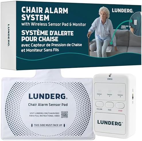 Lunderg Chair Alarm System - Chair Alarms and Fall Prevention for Elderly and Loved Ones - Smart and Reliable Elderly Monitoring Kit for Caregiver - Perfect Compliment to Bed Alarm