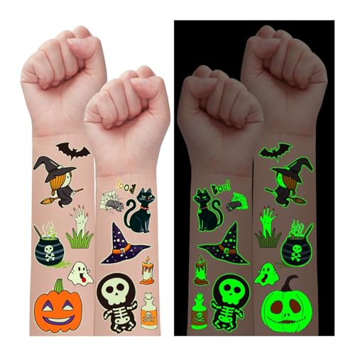 Leesgel Decoração de Halloween, 24 folhas fluorescente tatuagens temporárias crianças tatuagens Halloween crianças, autocolantes Halloween enchimento ananás presentes de aniversário criança Halloween