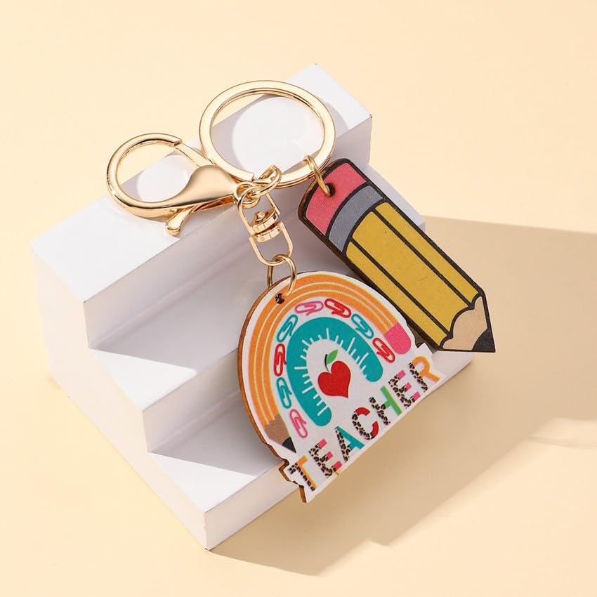 Wooden Rainbow Tassel Keychain Rainbow Inspirational Gifts Teacher Keyring for Teacher's Day Gift Back to School Keychain - Image 3