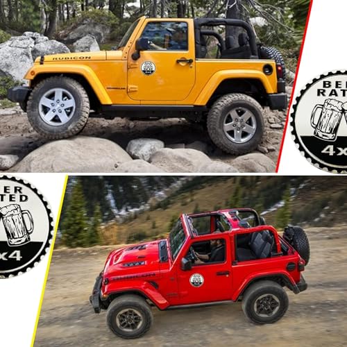 Image of Beer Badge Rated Car Emblem, 4 x 4 Metal Automotive Badge 3D Metal Car Badges Emblems Round Emblem Decals Car Badge Decals Stickers Compatible with Jeep Wrangler Vehicles Trucks SUV Accessories(ZS073)