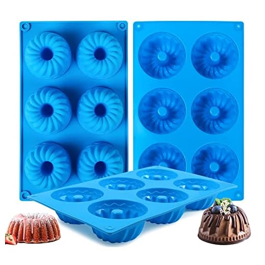 3PCS Mini Bundt Cake Pan, 6Cavity Heritage Bundtlette Cake Silicone Mold for Baking,Non Stick Fancy Molds for Fluted Tube Cake (Fluted Tube)