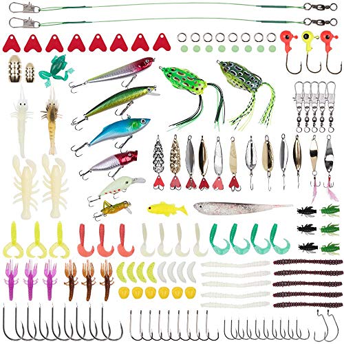 XDeer Fishing Lures Kit Set for Bass Including Trout,Salmon,Including Spoon Lures,Soft Plastic Worms, CrankBait,Jigs,Topwater Lures and Other Saltwater Freshwater Lures (with Free Tackle Box)