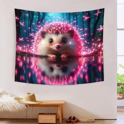 Tapisserie murale tissu grand format effet 3D motif hérisson pour chambre et salon