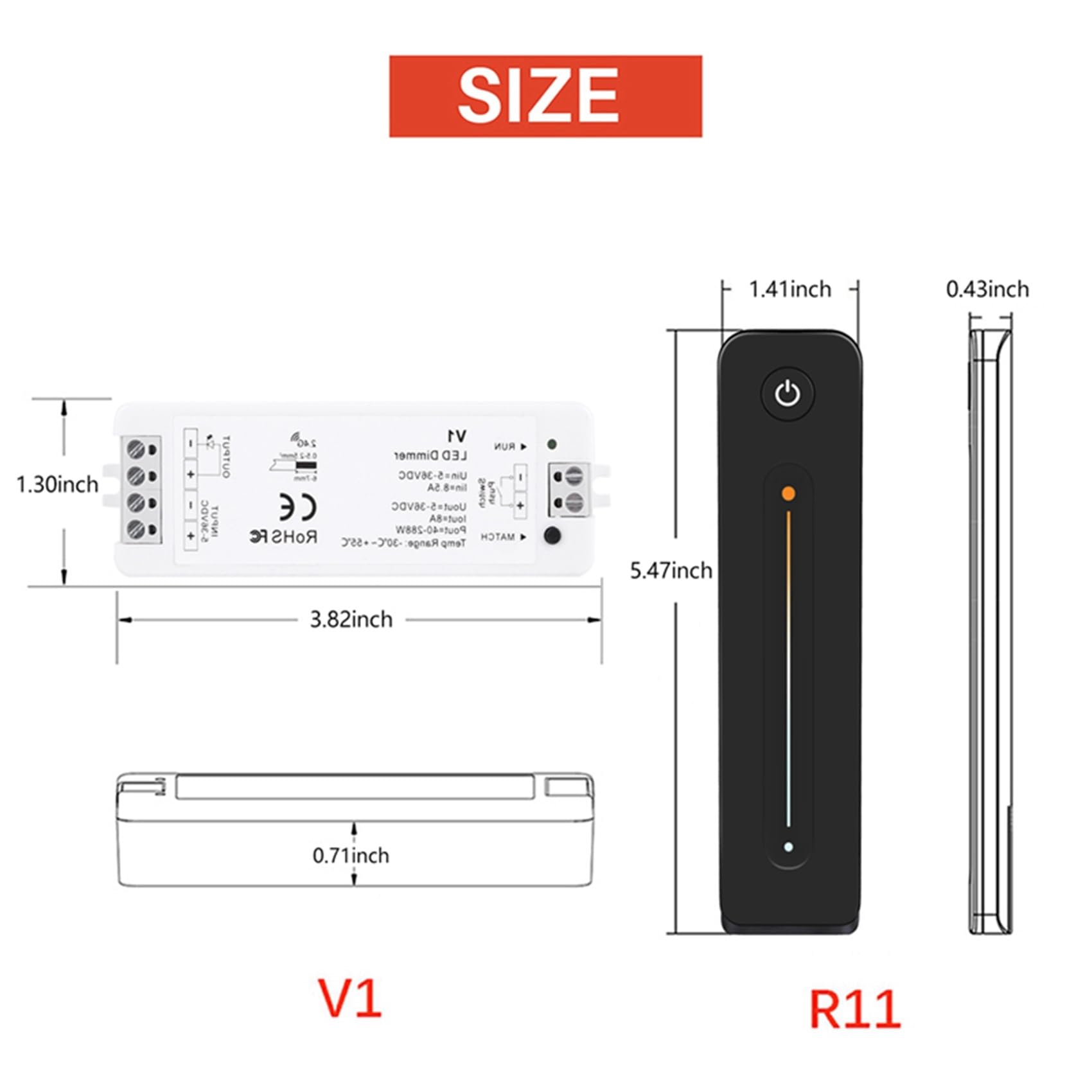 5X LED Dimmer 12V 5V 24V 36V 8A PWM Drahtloser RF Schalter mit 2,4G Helligkeits Anpassung Fernbedienung für LED Einfarb Streifen