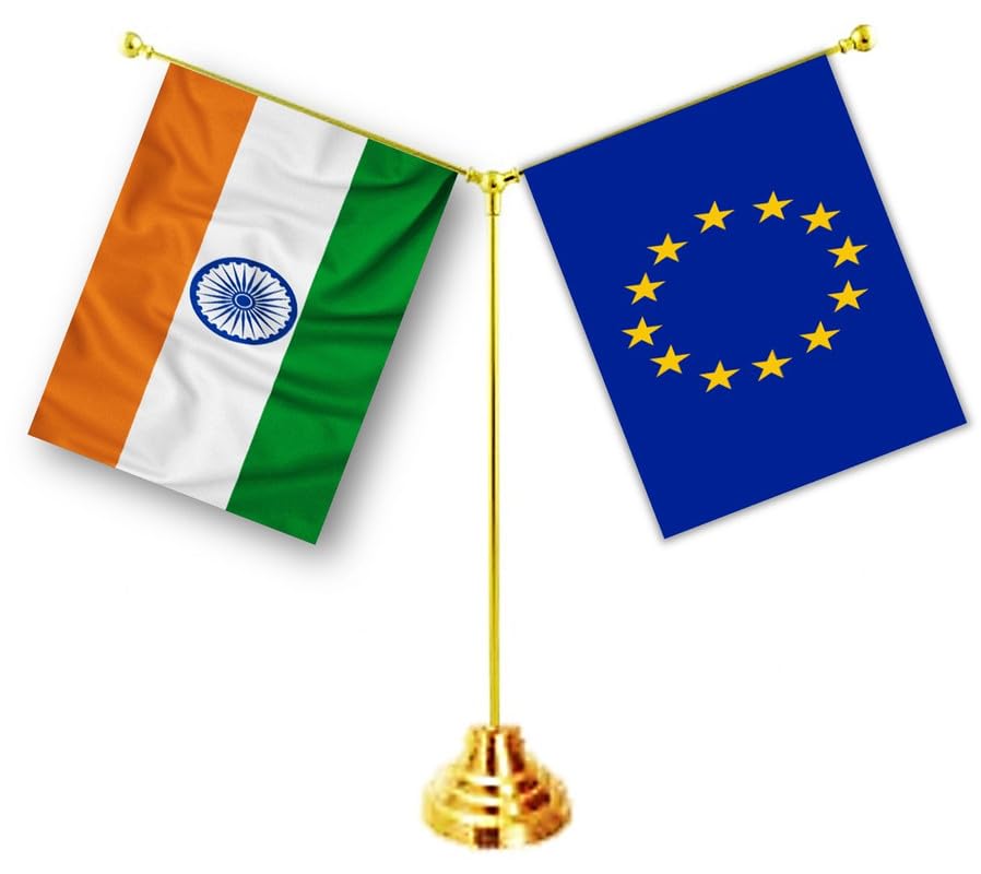 EU - EUROPEAN UNION & INDIA Miniature Flags - Shining Cotton Cloth with Y-Shape Classy Brass Base Table Stand-picture-25