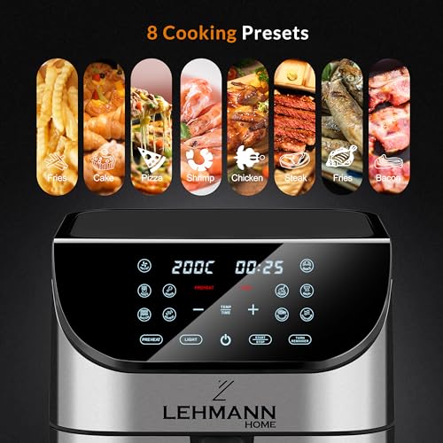 LEHMANN Heteluchtfriteuse met mand van 8 liter, 1800 W, met 12 programma's, kijkvenster, verlichting, max. 200 °C, timer, touch-display, anti-aanbaklaag, wasbaar in - Afbeelding 3