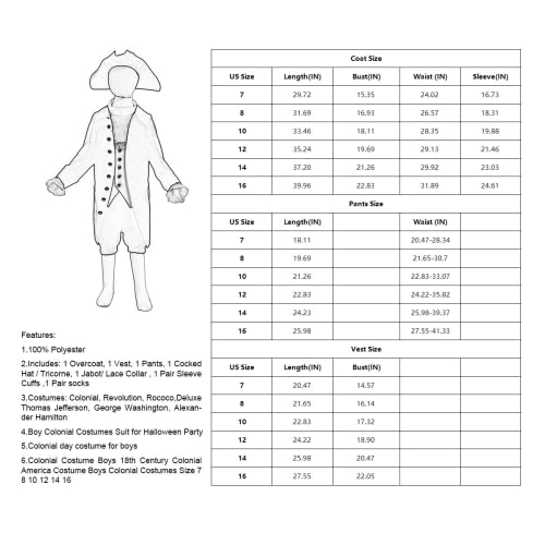 Image of BPURB Rococo Boy Colonial Costume Patriotic Boy Costume Deluxe Thomas Jefferson George Washington Alexander Hamilton Costume