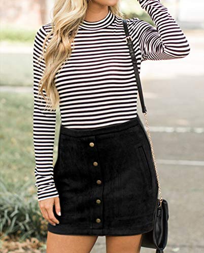 Meyeeka Suede Skirt For Women Casual A-Line Mini Skirt Button Up Going Out Outfit Black M thumb #2