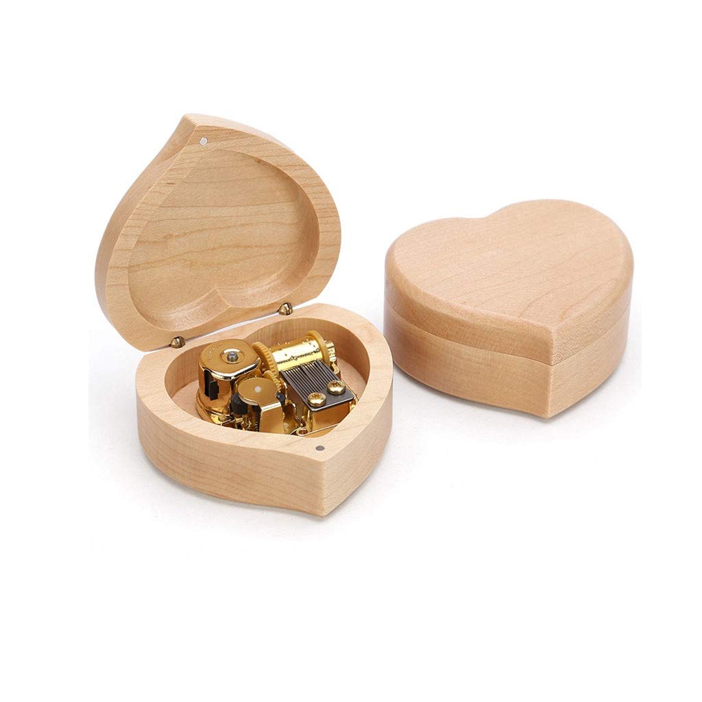 Caja de música ZAW de madera artesanal con diseño decorativo de amor