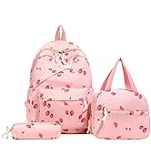 Bow Backpack Set 3-Piece Coquette - Kawaii Fruit Pattern Daypack With Crossbody Bags Cute Backpack