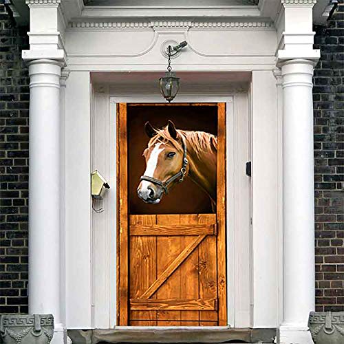 Kacolor 3D Stairs Art Door Sticker For Bedroom Livingroom Bathroom, 2Pcs Wall Decal Self-Adhesive Waterproof Removable Door Murals Wallpaper Home Decoration 30.3“X78.7", Horse #TOP1