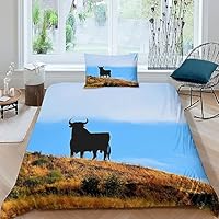 Toro Juego De Sábanas Y Fundas Nórdicas Impresas En 3D Microfibra Suave Vaca De Granja Ganado Fundas De Almohada Cremallera Adecuado Para Niños Adolescentes Y Adultos 2 Piezas Single(135x200cm