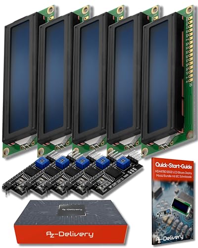 AZDelivery 5 x HD44780 16x2 Modulo LCD Display Bundle con Interfaz I2C 2x16 Caracteres Compatible con Arduino y Raspberry Pi con E-Book Incluido! (con Fondo Azul y Caracteres Blancos)